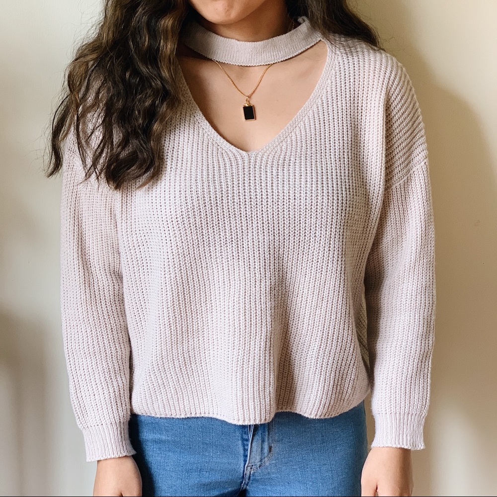 Deep V-Neck Cream Sweater